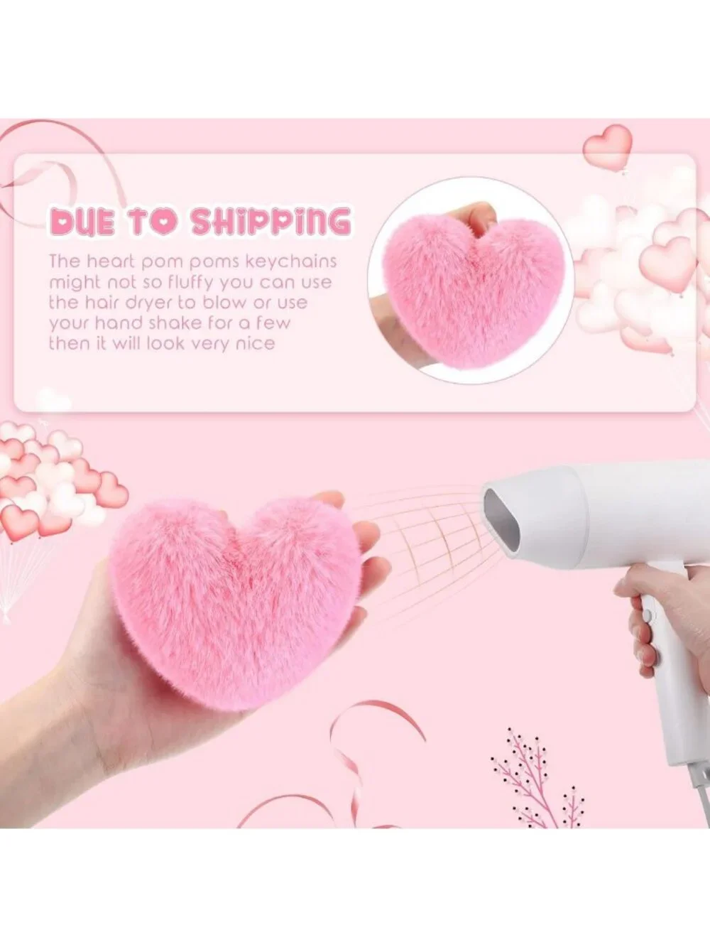 24 Pcs Valentine's Day Fluffy Heart Pom Pom Keychains - Cute Backpack